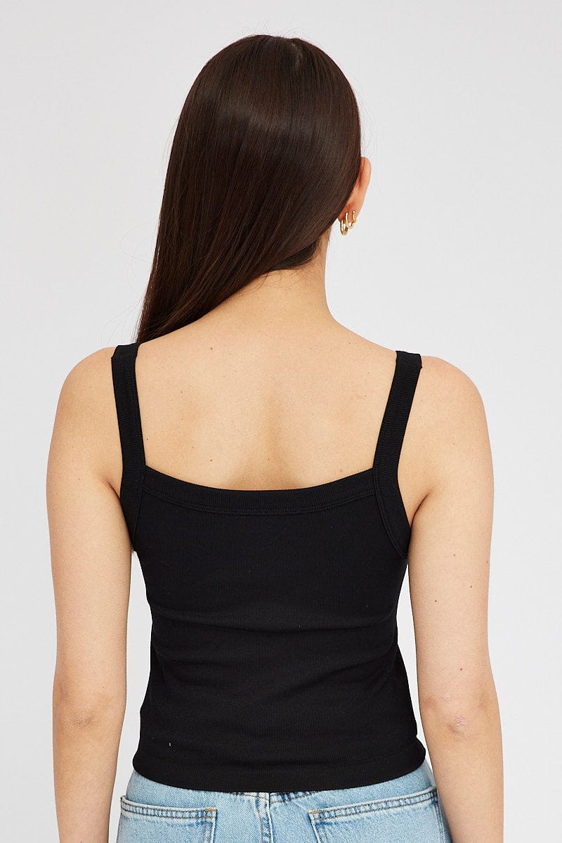 Black Singlet Top Round Neck Seamles for Ally Fashion