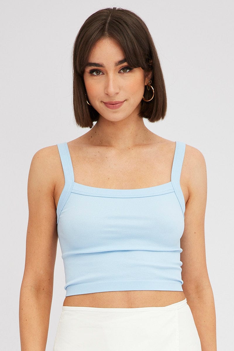 Blue Singlet Top Round Neck Seamles for Ally Fashion