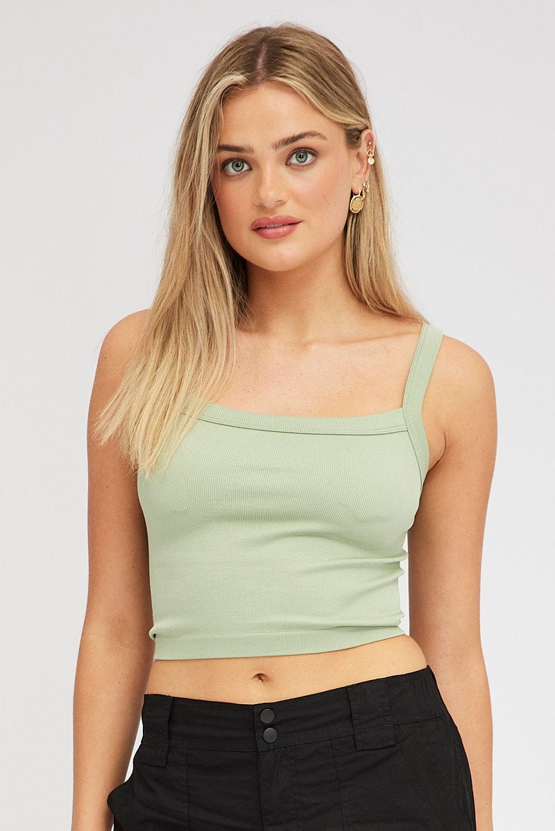 Green Singlet Top Round Neck Seamles for Ally Fashion