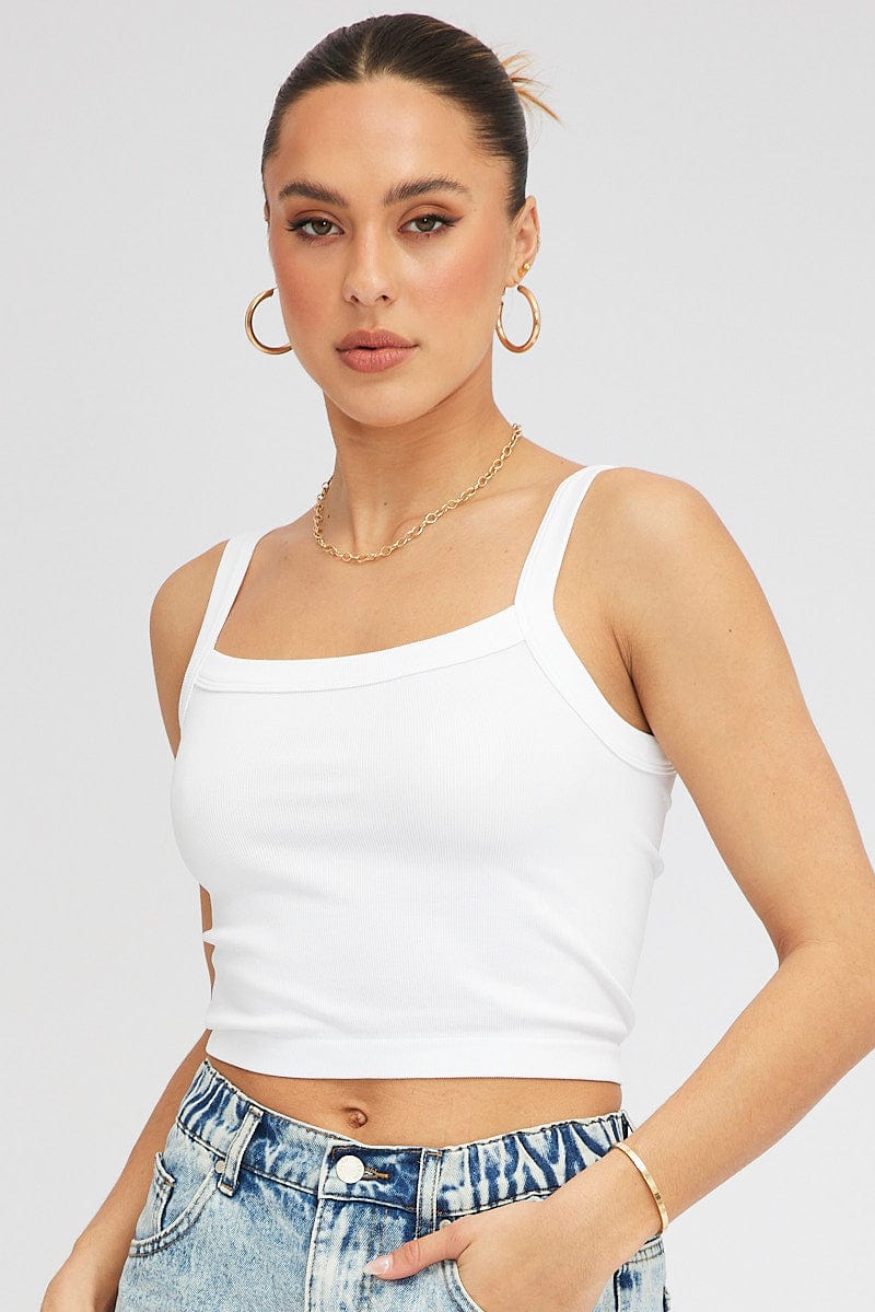 White Singlet Top Round Neck Seamles for Ally Fashion