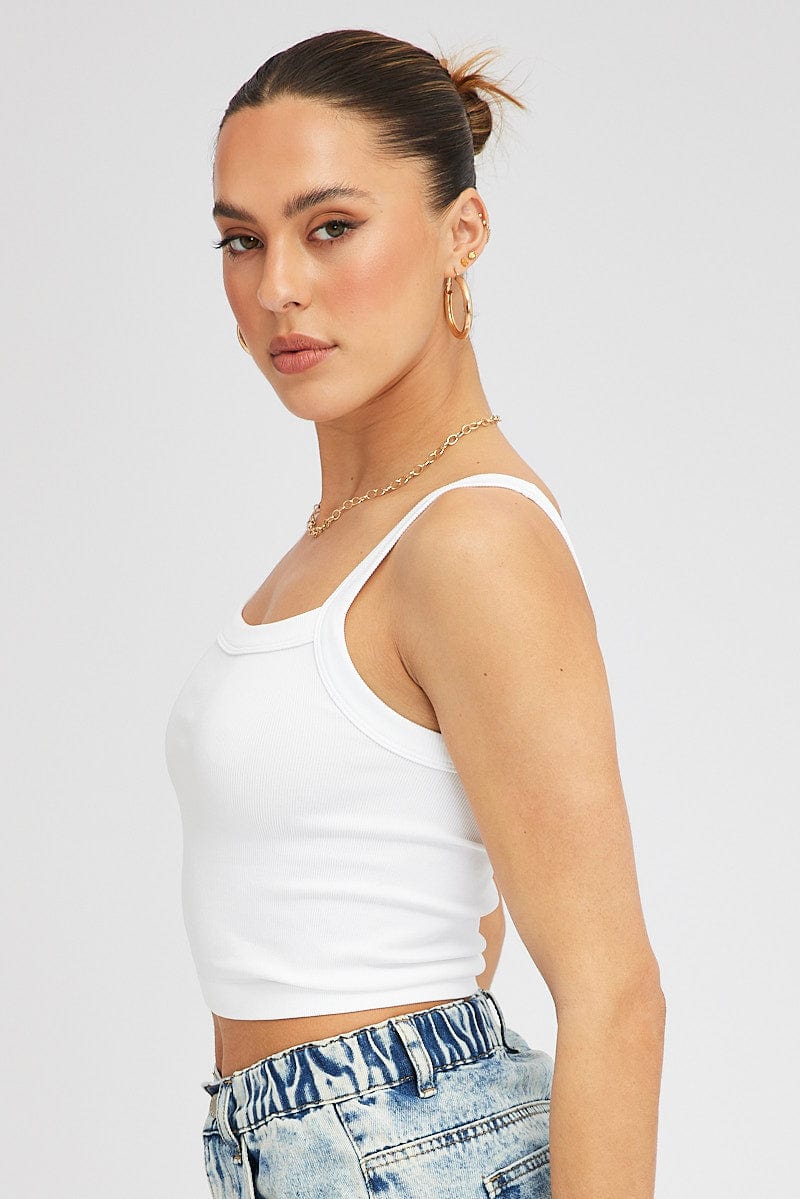 White Singlet Top Round Neck Seamles for Ally Fashion