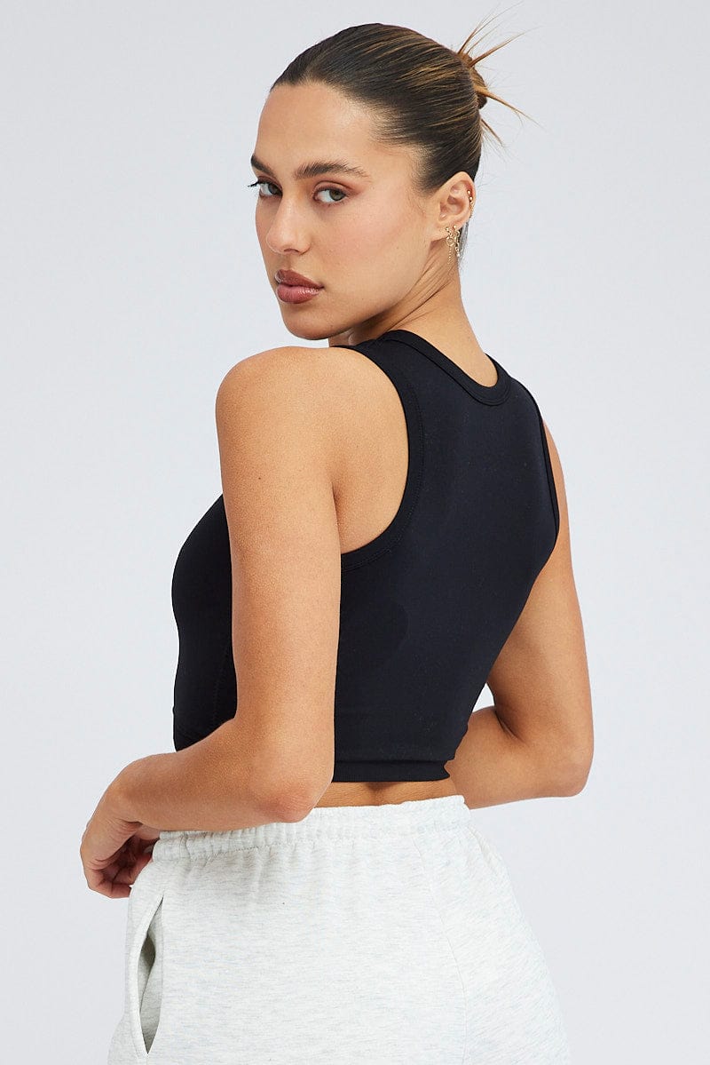 Black Tank Top Crew Neck Washed Seamless for Ally Fashion