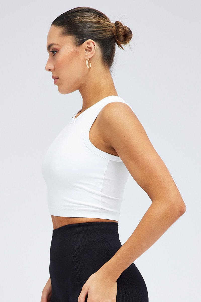 White Tank Top Crew Neck Washed Seamless for Ally Fashion