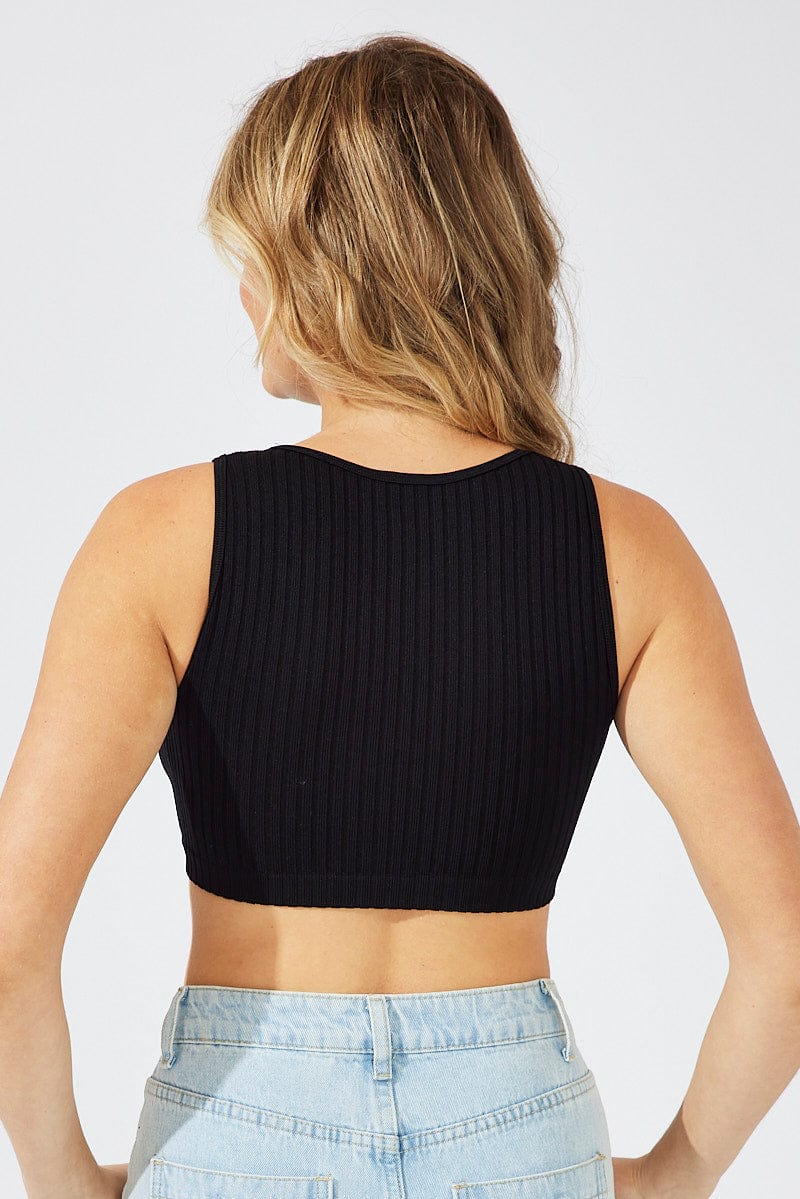 Black Tank Top Crew Neck Seamless for Ally Fashion