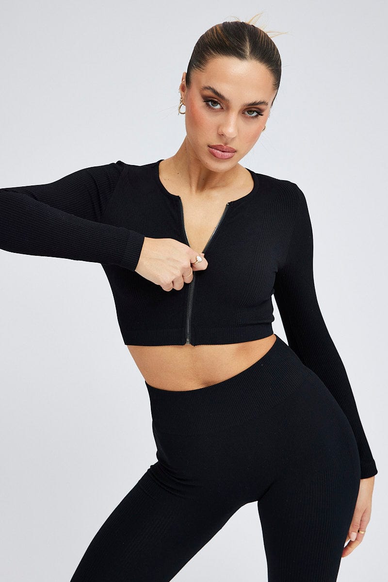 Black Zip Up Top Seamless Activewear for Ally Fashion