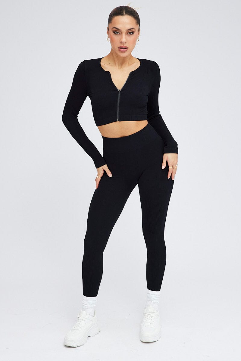 Black Zip Up Top Seamless Activewear for Ally Fashion