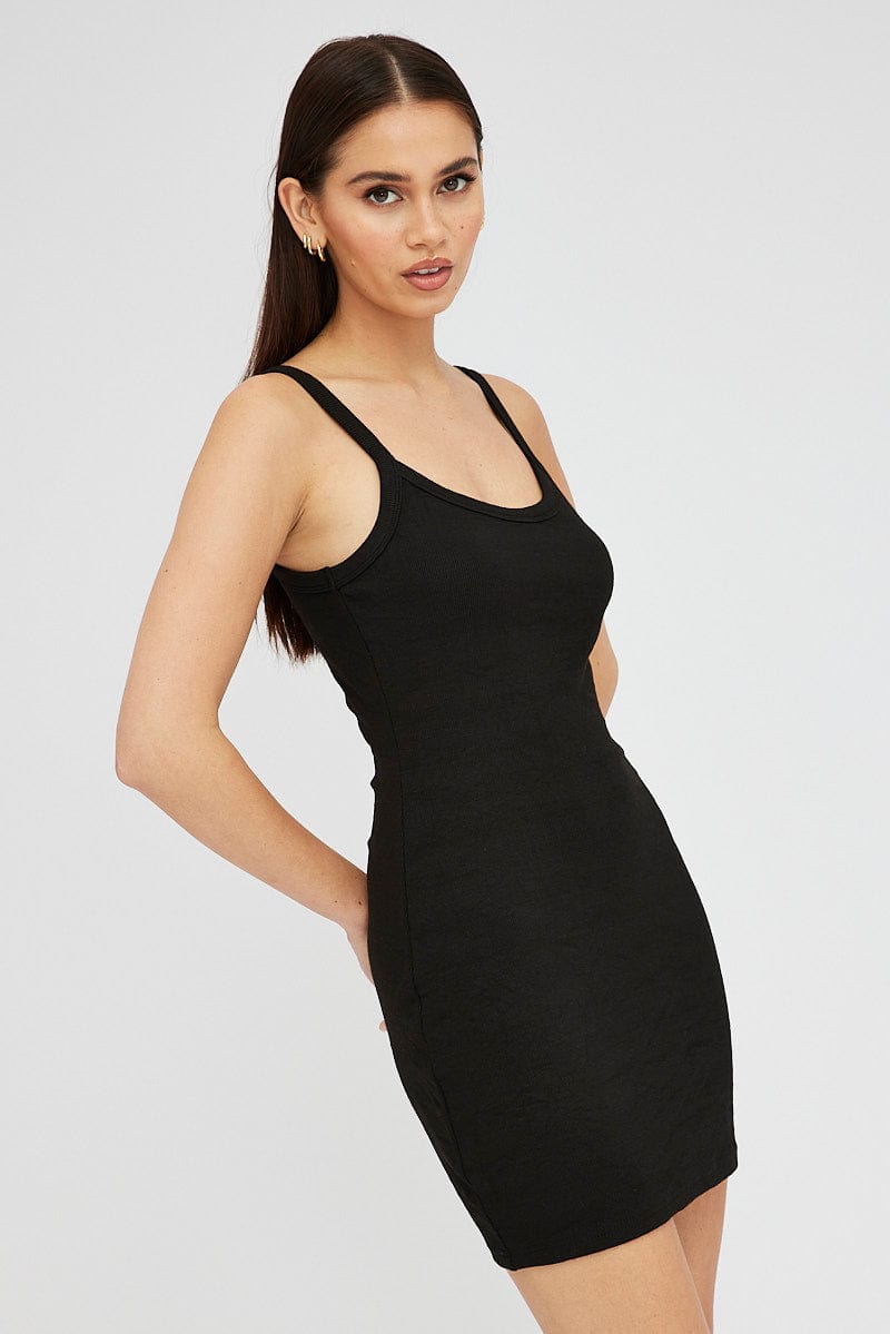 Black Rib Dress Sleeveless Scoop Neck Mini for Ally Fashion