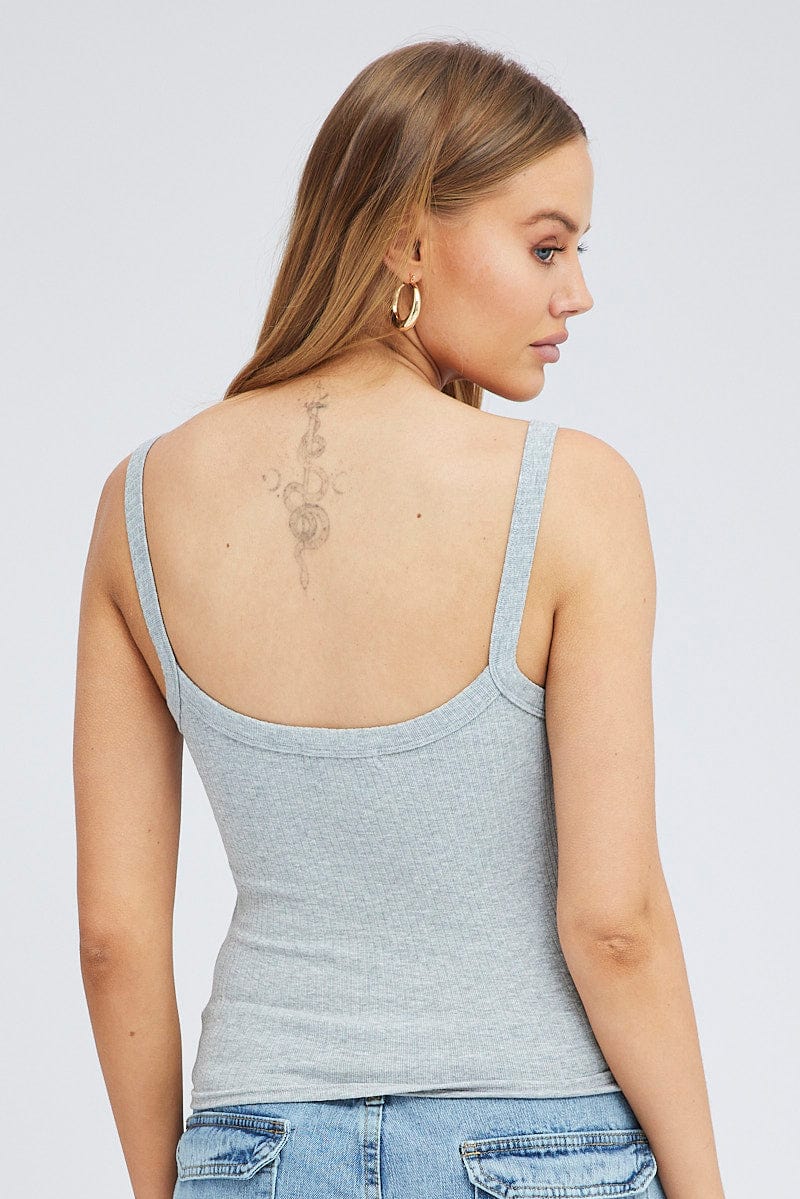 Grey Singlet Top Scoop Neck for Ally Fashion