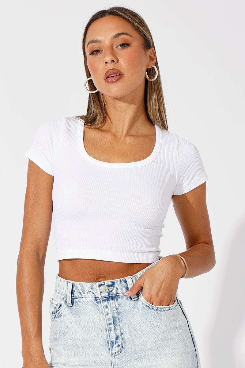 White T Shirt Short Sleeve Round Neck Seamless for Ally Fashion