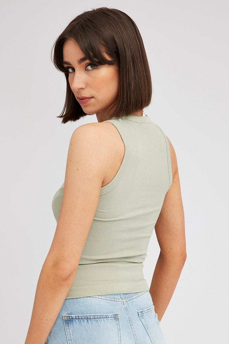 Green Tank Top Crew Neck Seamless for Ally Fashion