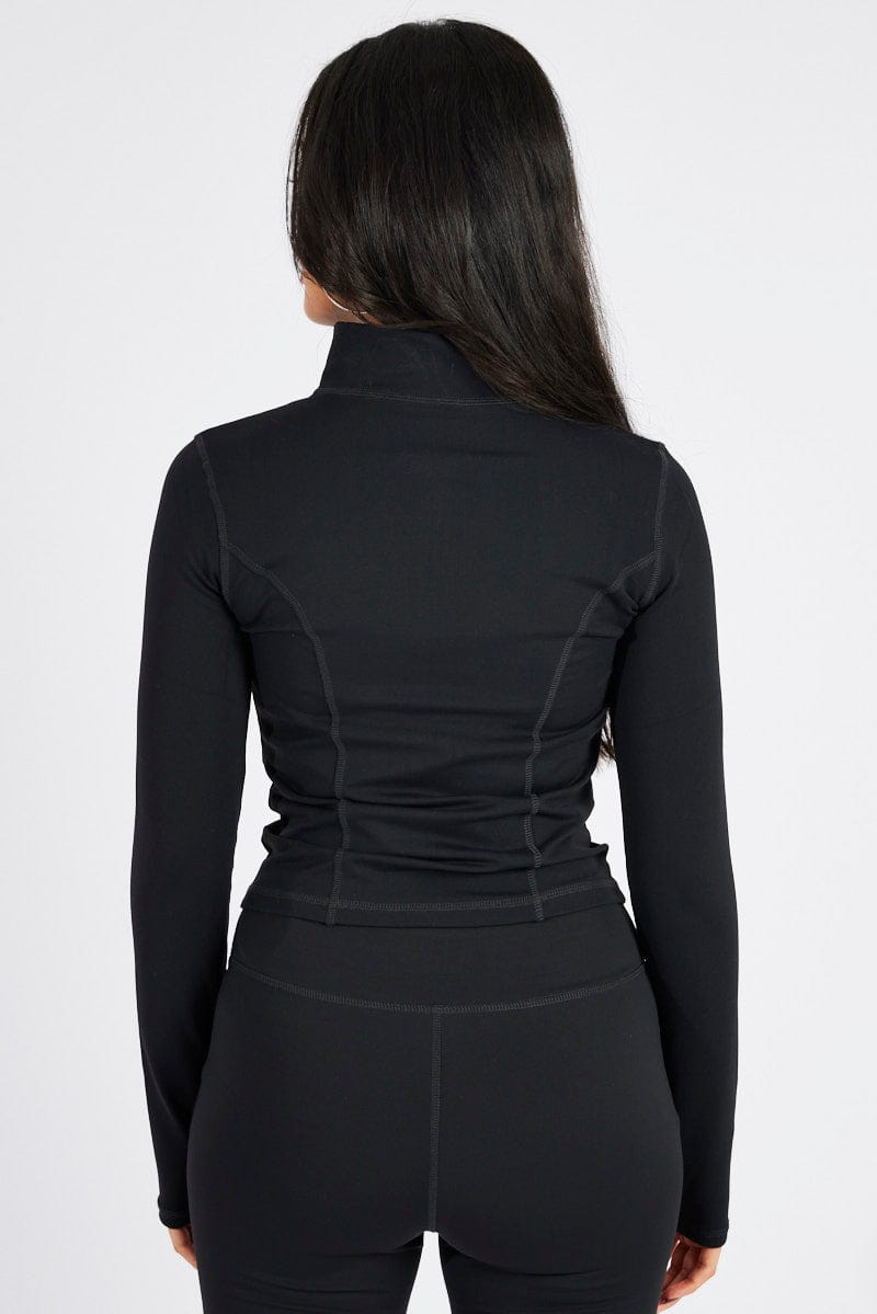 Black Zip Up Top Long Sleeve for Ally Fashion