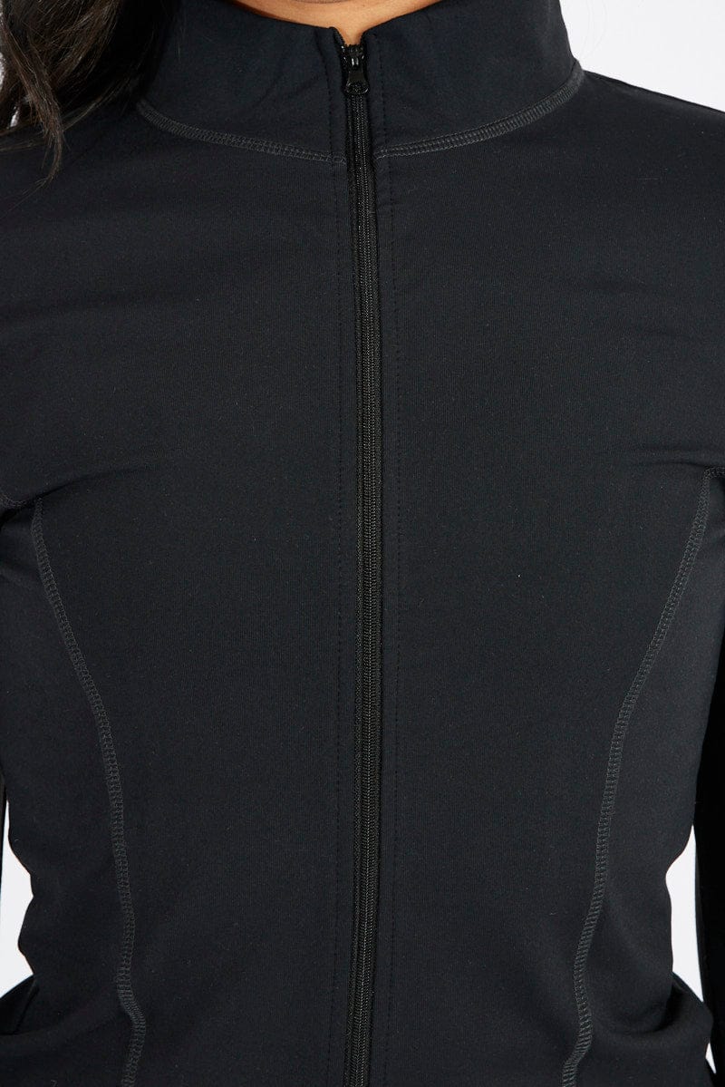 Black Zip Up Top Long Sleeve for Ally Fashion