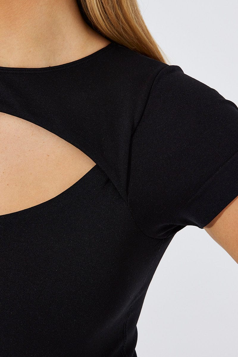 Black Bodysuit Short Sleeve Cut Out for Ally Fashion