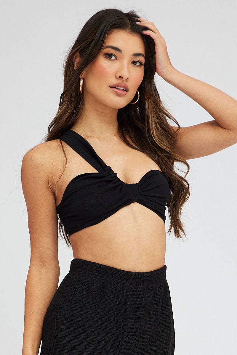 Black Bralette Twist One Shoulder Seamless for Ally Fashion