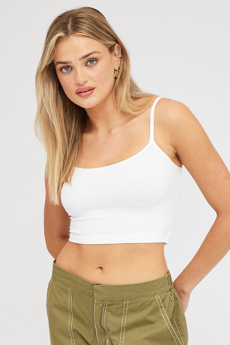 White Singlet Top Round Neck Seamless for Ally Fashion