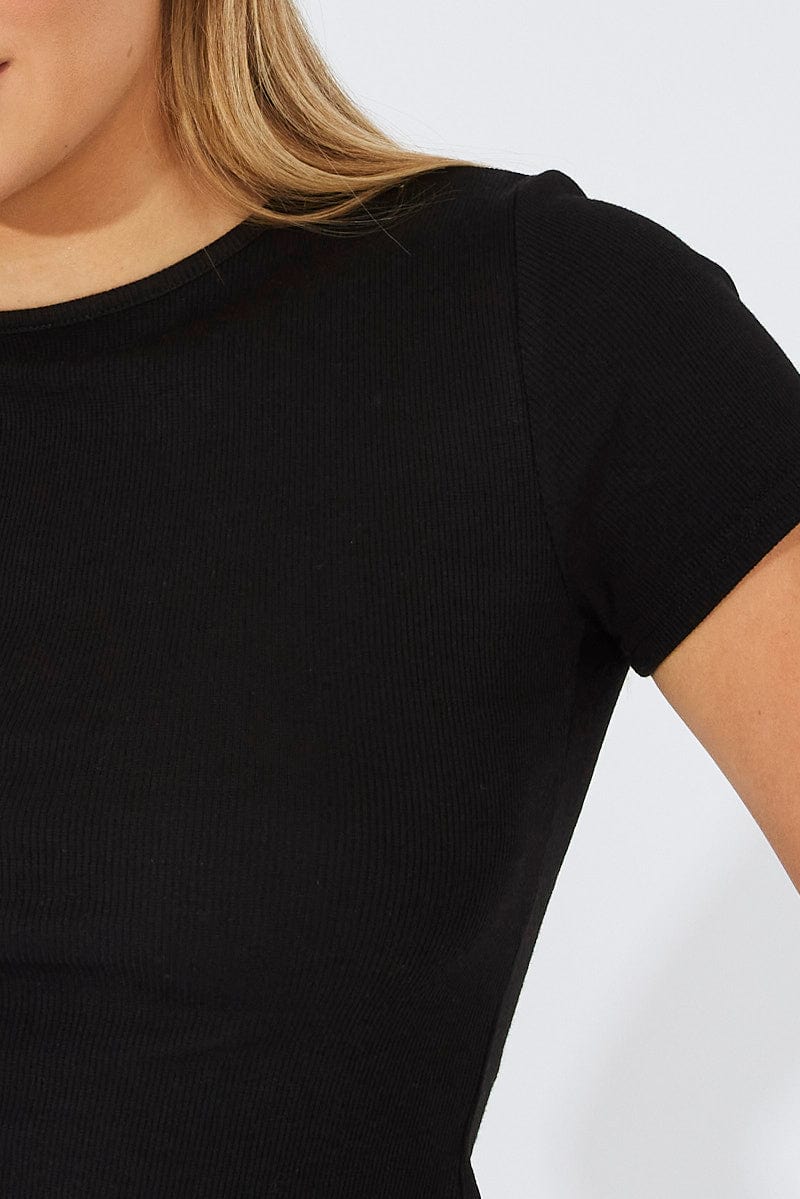 Black Longline T Shirt Short Sleeve Crew Neck for Ally Fashion