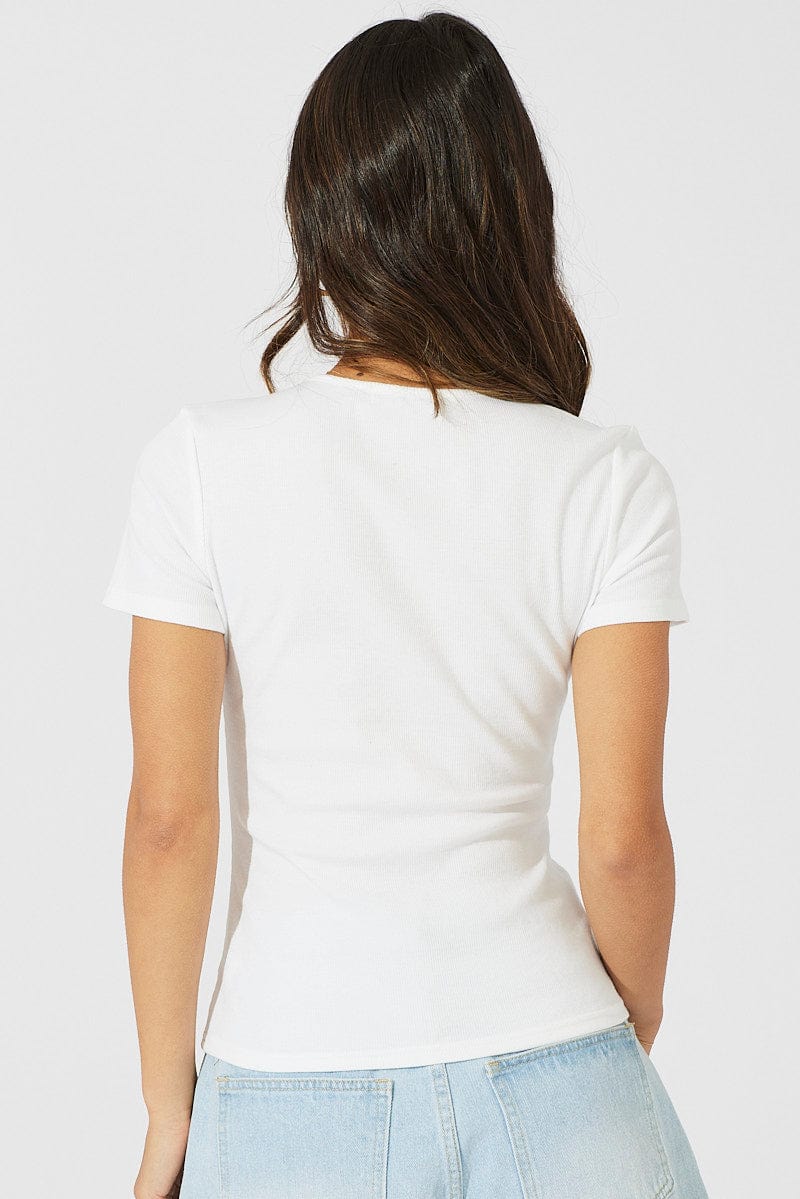 White Longline T Shirt Short Sleeve Crew Neck for Ally Fashion