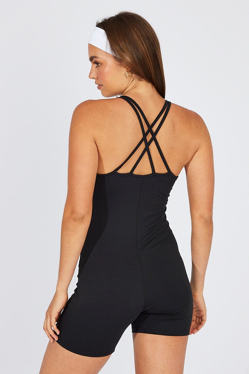 Black Romper Cross Back Strap for Ally Fashion