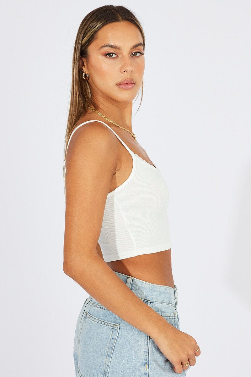 White Singlet Top Lace Trim Cropped for Ally Fashion