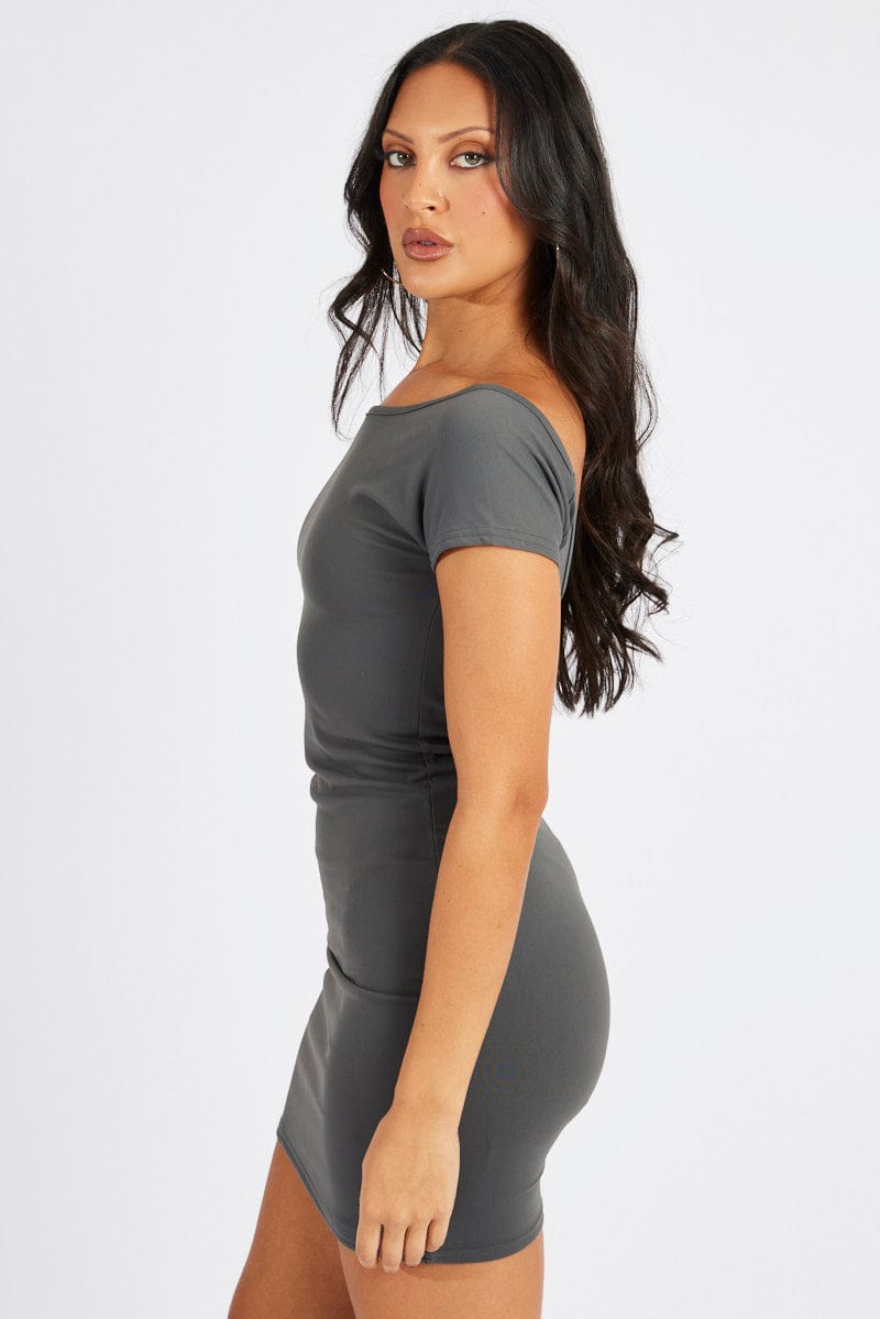 Grey Dress Short Sleeve Open Back Supersoft for Ally Fashion