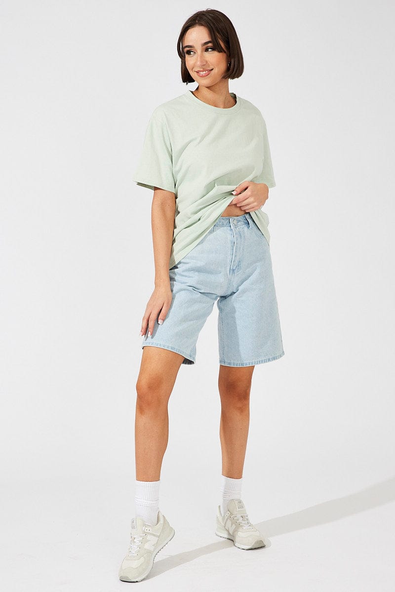 Green Oversized T Shirt Short Sleeve Crew Neck for Ally Fashion