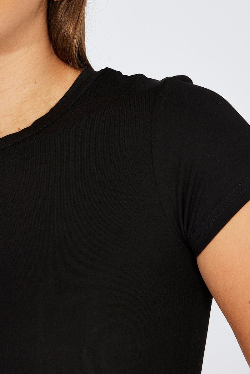 Black Modal T Shirt Short Sleeve Crew Neck for Ally Fashion