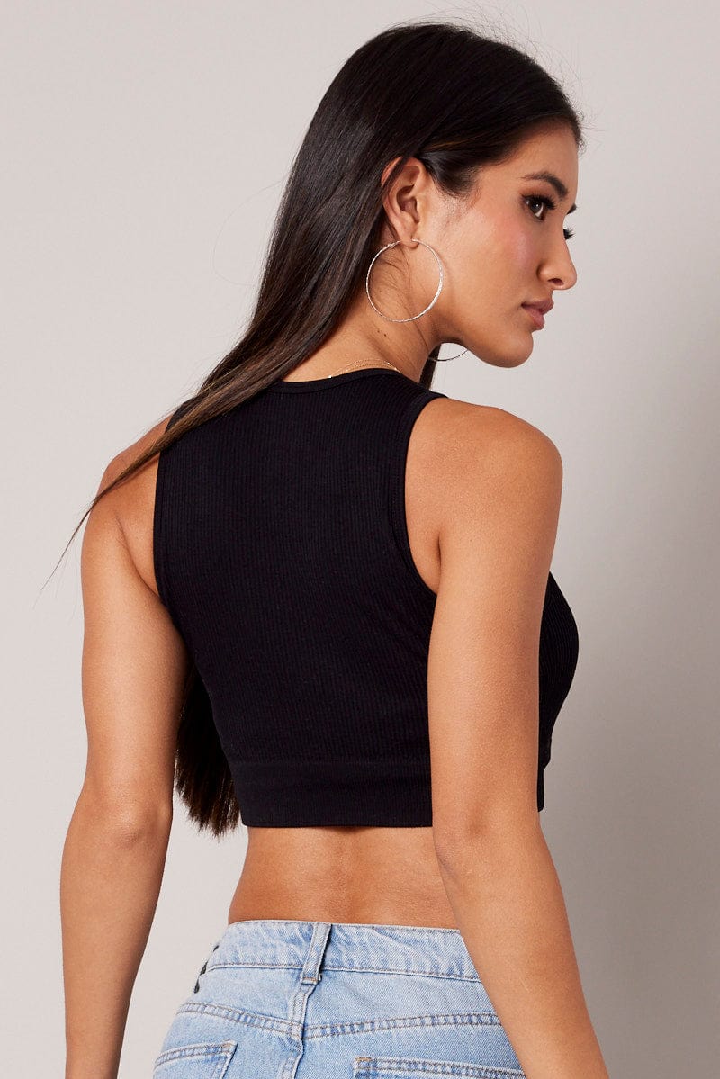 Black Tank Top Crew Neck Seamless for Ally Fashion