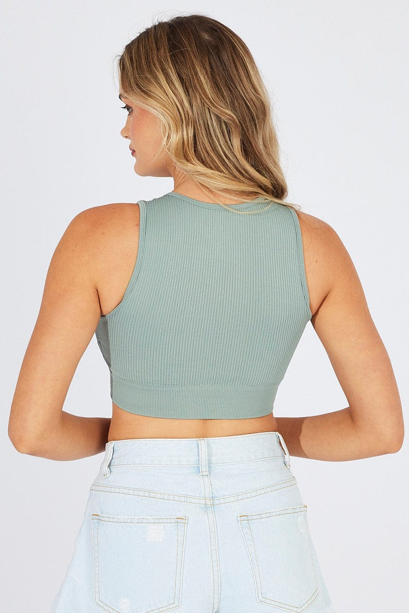 Green Tank Top Crew Neck Seamless for Ally Fashion