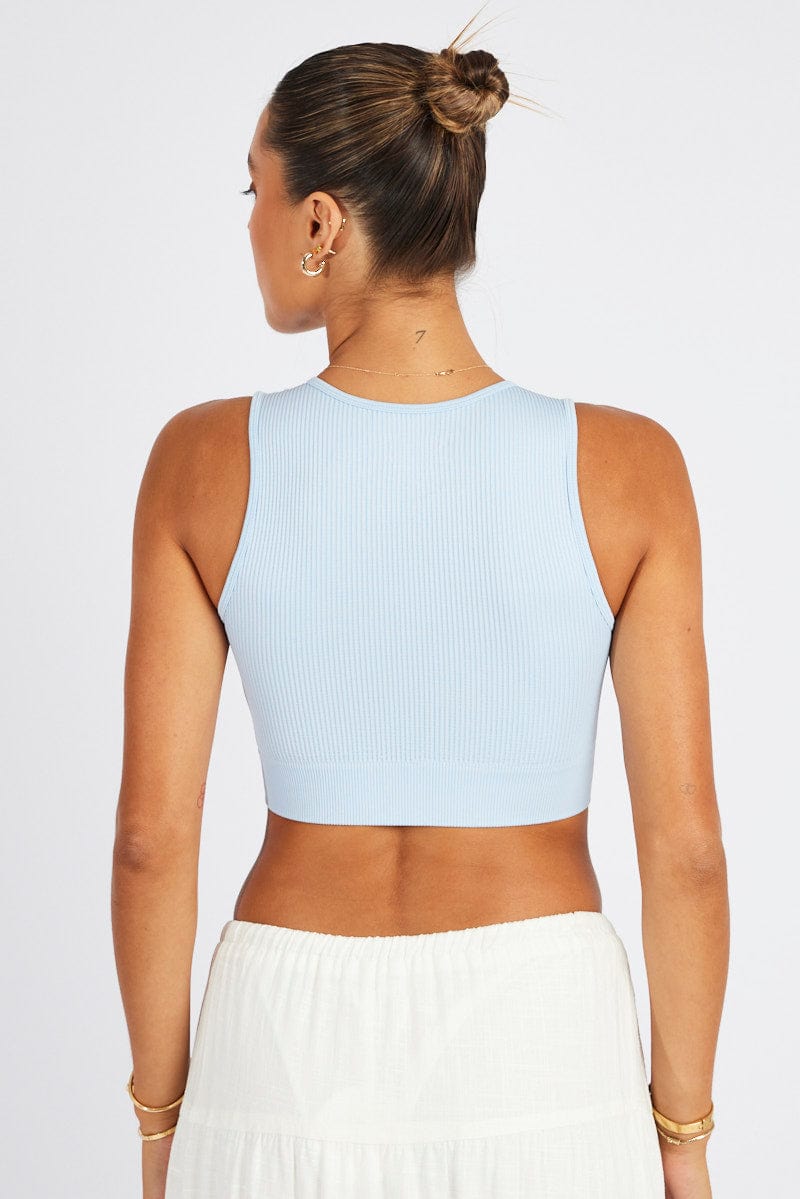 Blue Tank Top Crew Neck Seamless for Ally Fashion