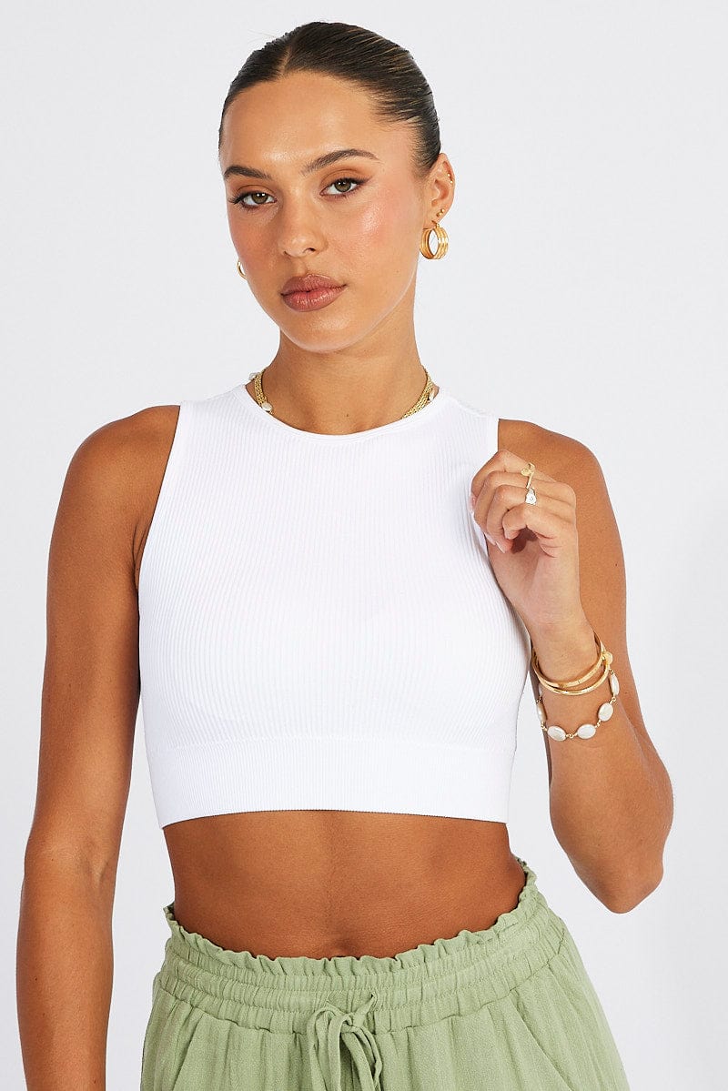 White Tank Top Crew Neck Seamless for Ally Fashion