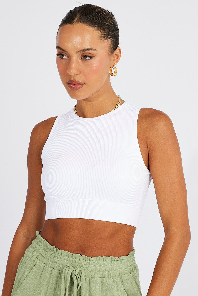 White Tank Top Crew Neck Seamless for Ally Fashion