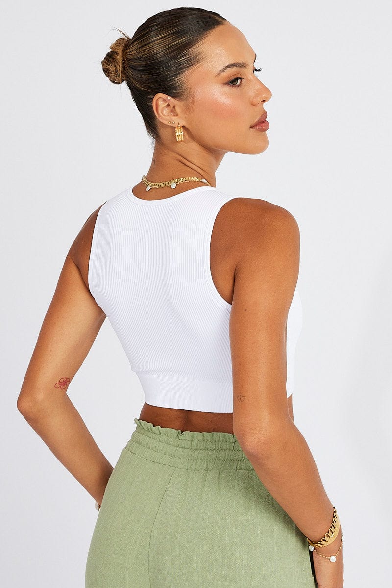 White Tank Top Crew Neck Seamless for Ally Fashion