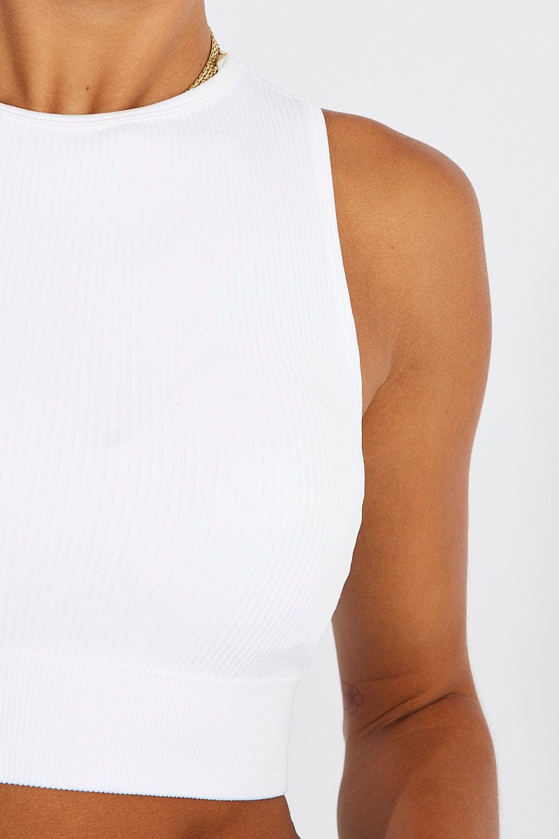 White Tank Top Crew Neck Seamless for Ally Fashion