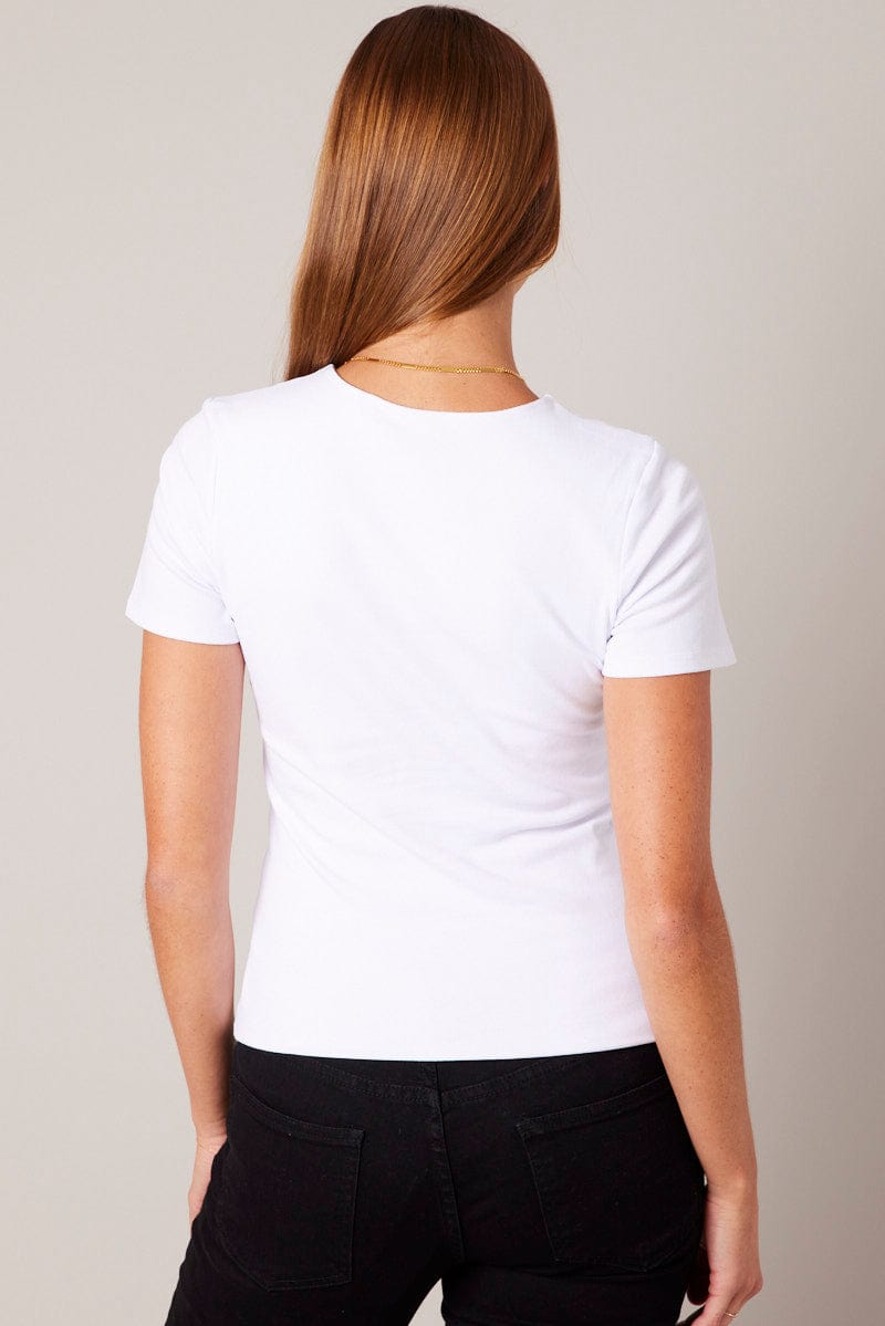 White T Shirt Short Sleeve Round Neck Longline Lined for Ally Fashion