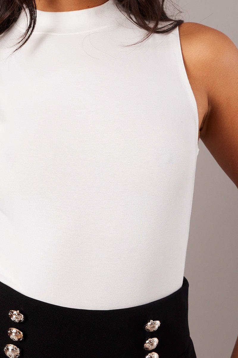 White Bodysuit Sleeveless High Neck for Ally Fashion