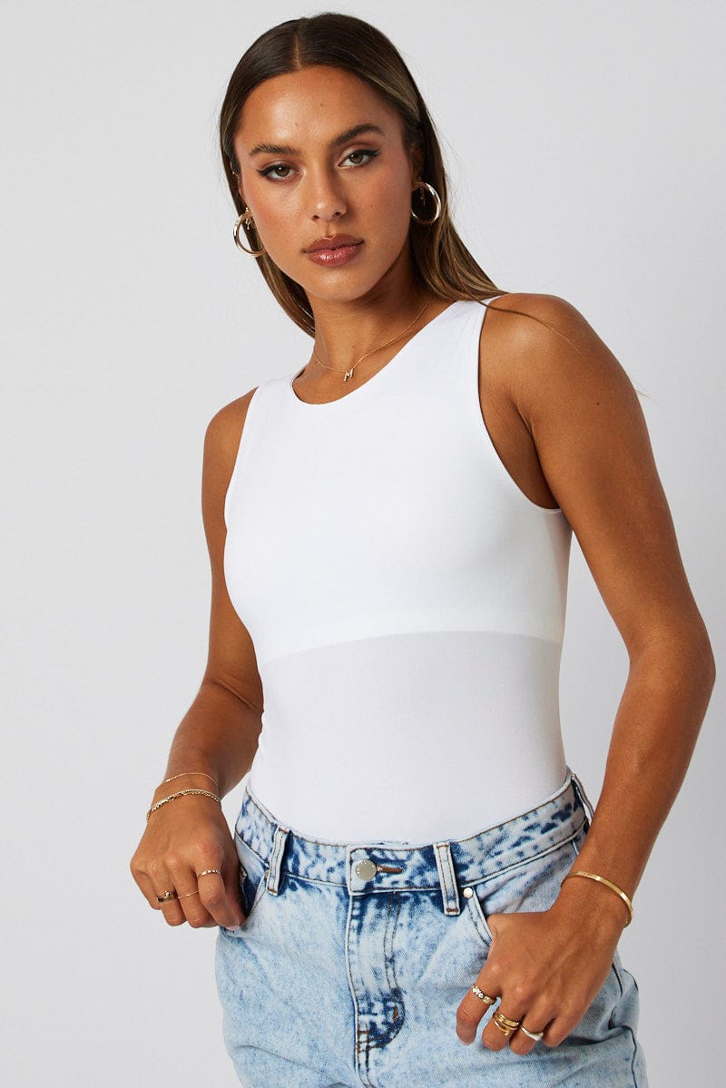 White Bodysuit Sleeveless Crew-Neck Seamless from Ally Fashion