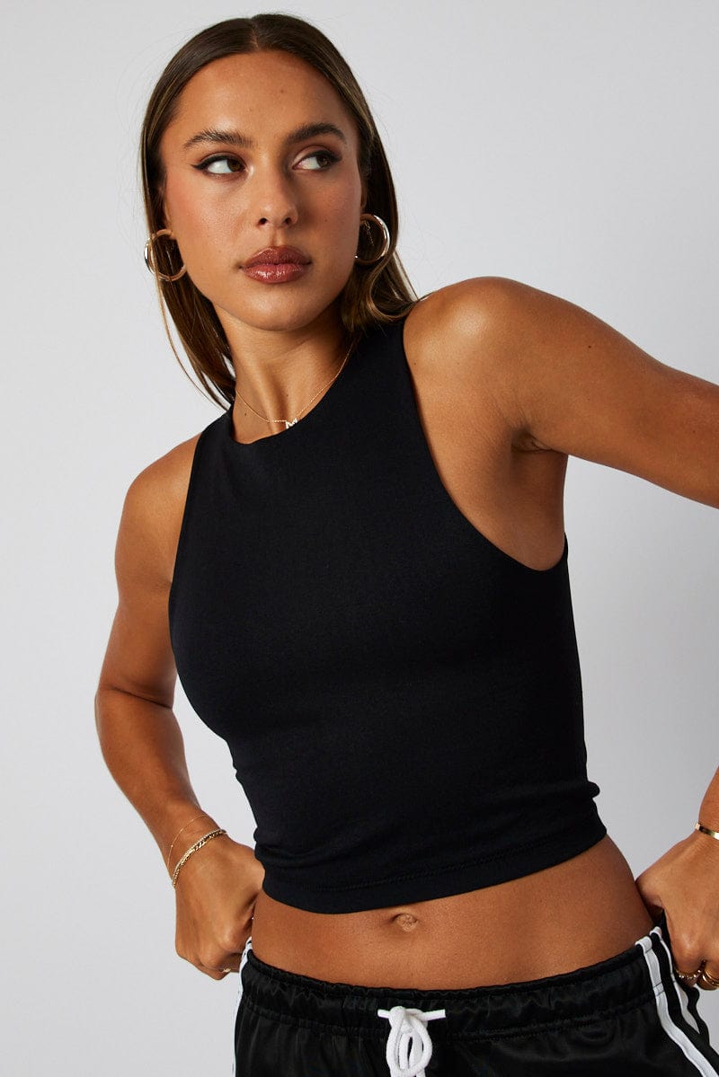 Black Tank Top Crew Neck Seamless for Ally Fashion