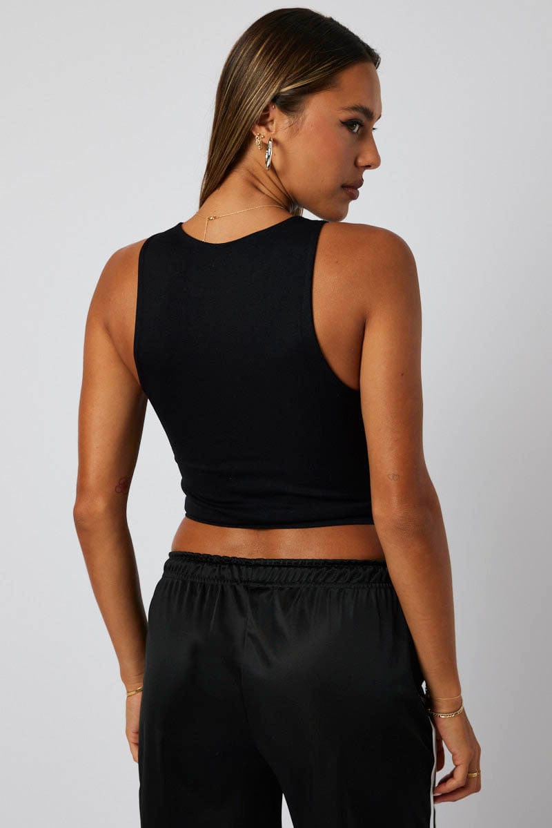 Black Tank Top Crew Neck Seamless for Ally Fashion