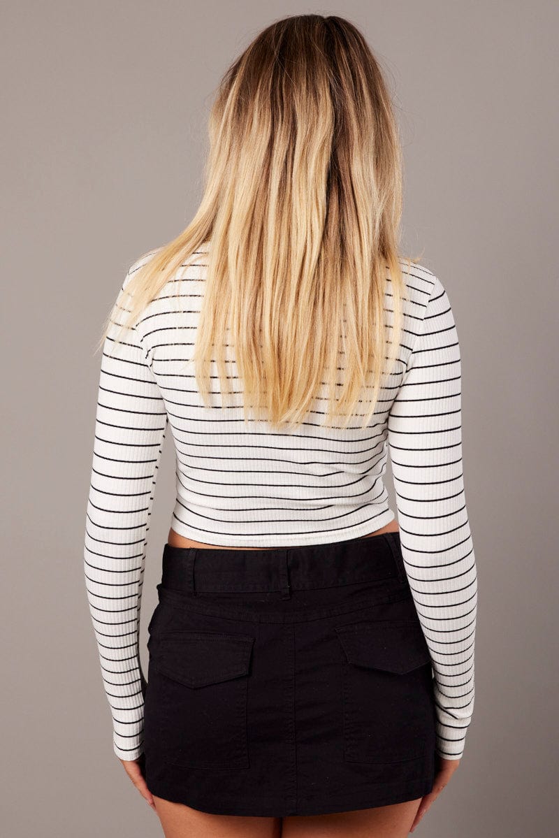 Black Stripe Stripe T Shirt Long Sleeve Crew Neck for Ally Fashion