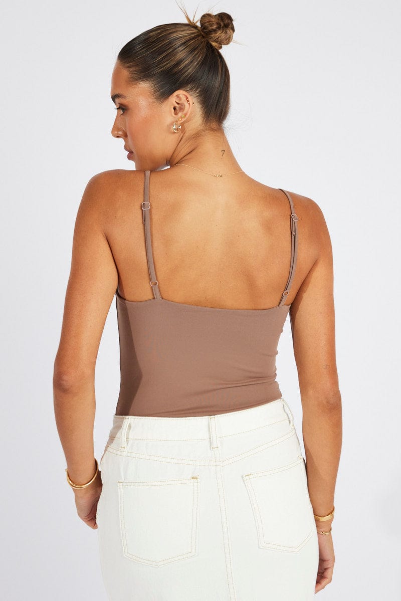 Brown Bodysuit Front Ruched Supersoft for Ally Fashion