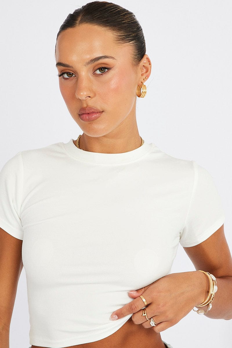 White T Shirt Short Sleeve Crew Neck for Ally Fashion