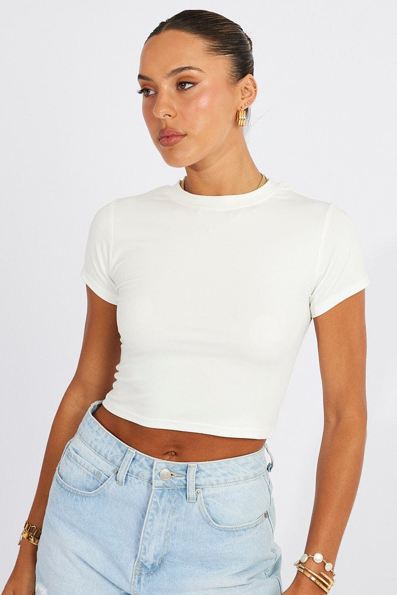 White T Shirt Short Sleeve Crew Neck for Ally Fashion