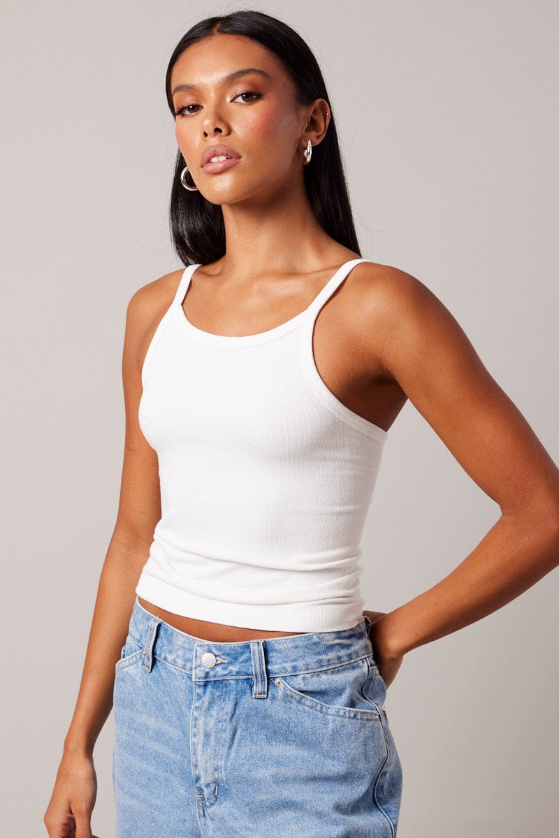 White Singlet Top Seamless Sleeveless Longline for Ally Fashion