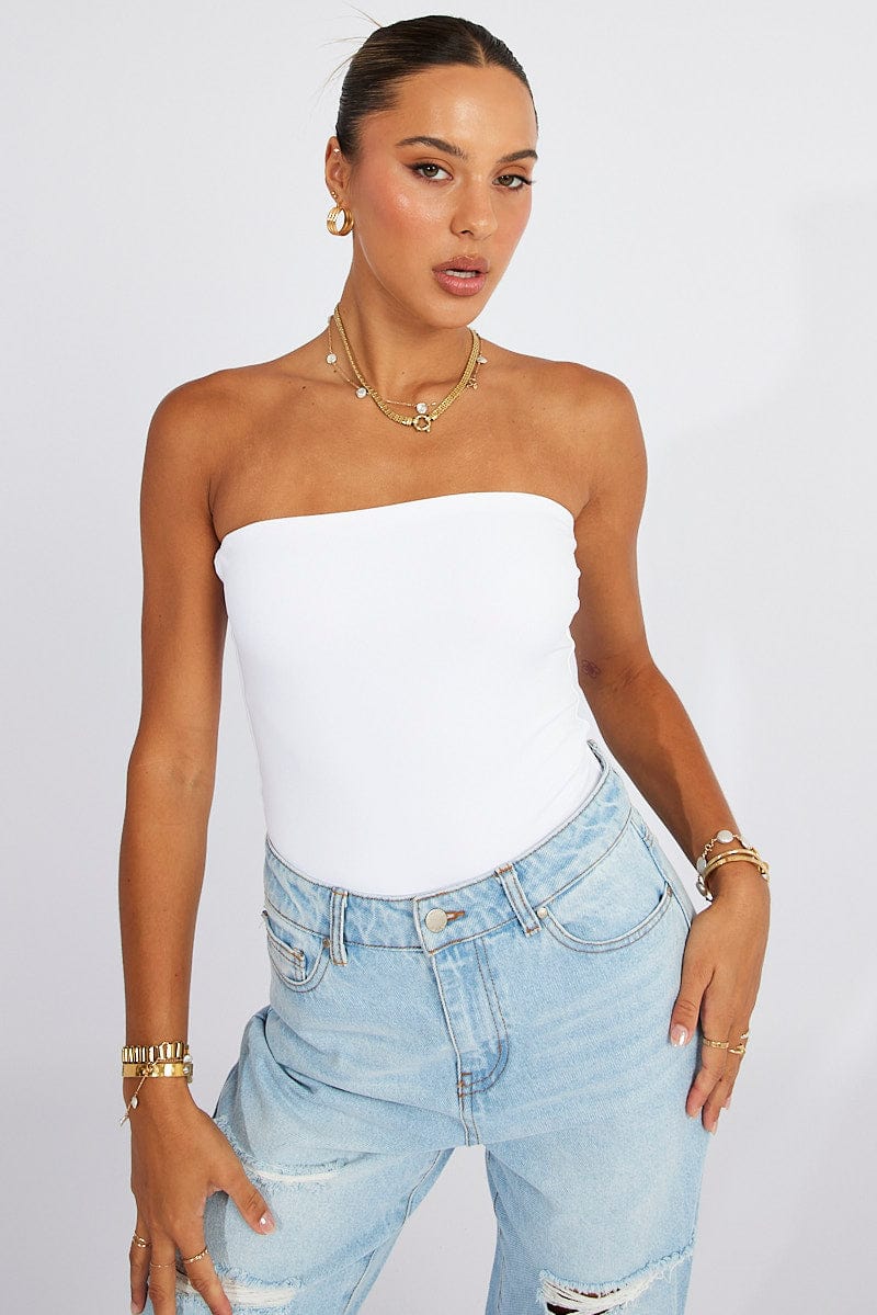 White Bodysuit Bandeau Supersoft for Ally Fashion