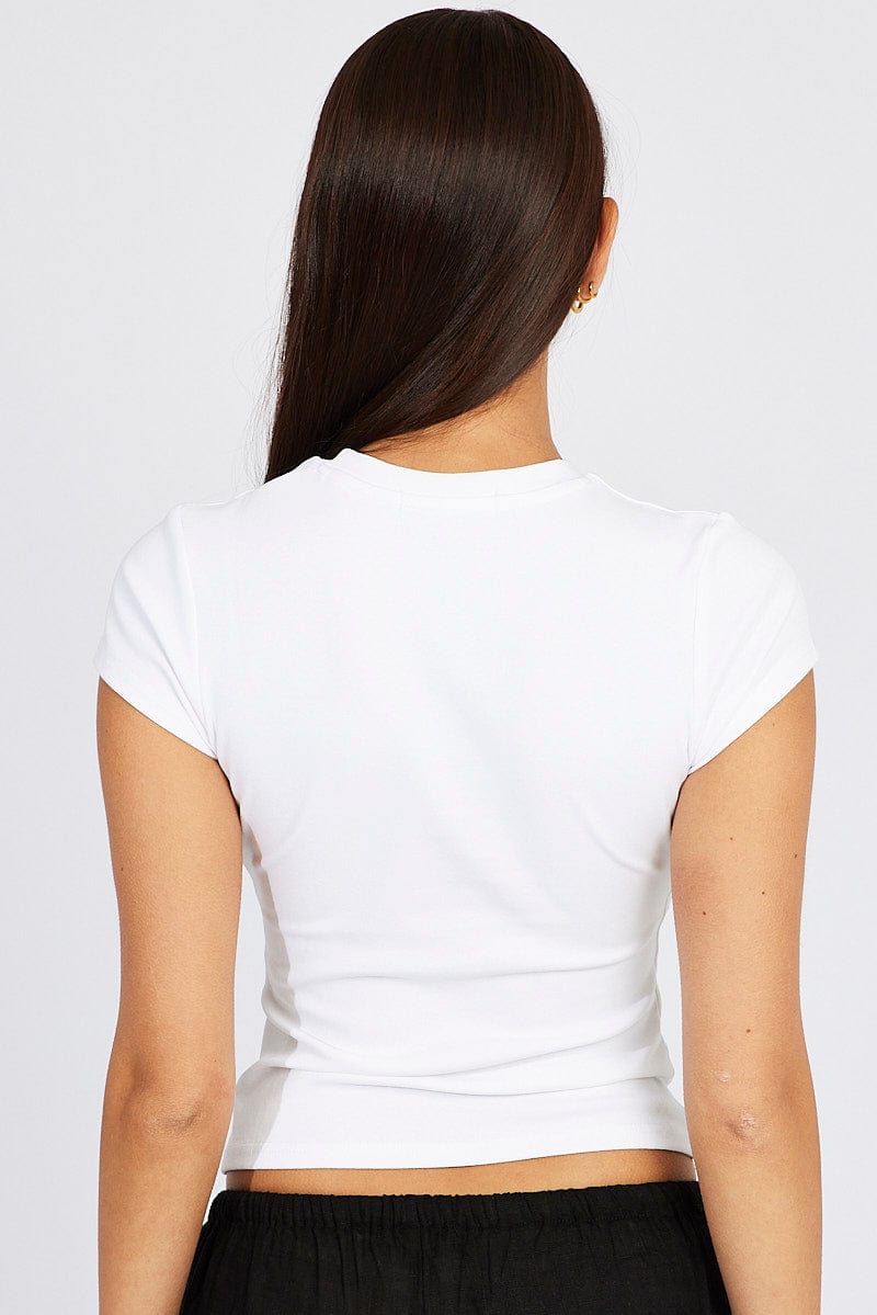 White T Shirt Short Sleeve Crew Neck Cotton Rib | Ally Fashion