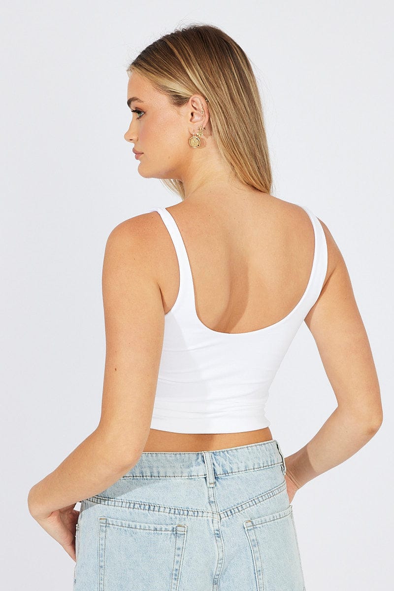 White Tank Top Square Neck Seamless for Ally Fashion