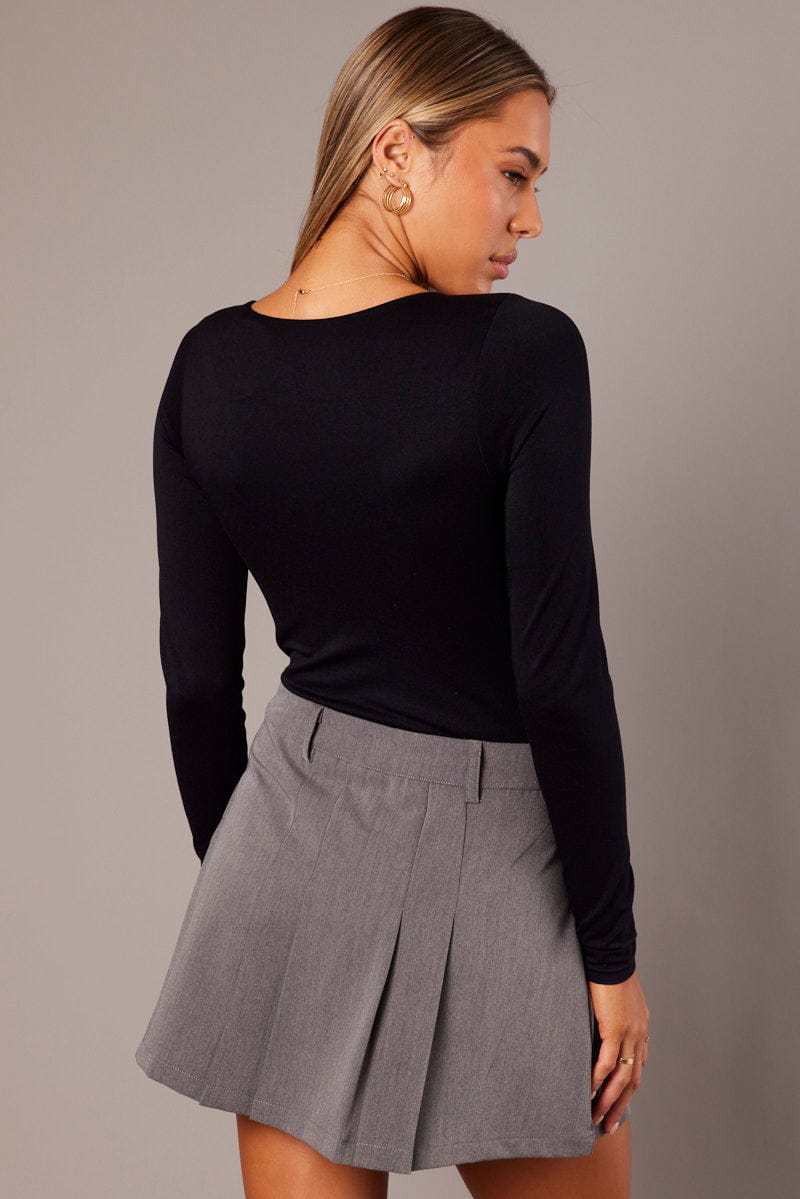 Black Bodysuit Short Sleeve Square Neck Seamless for Ally Fashion