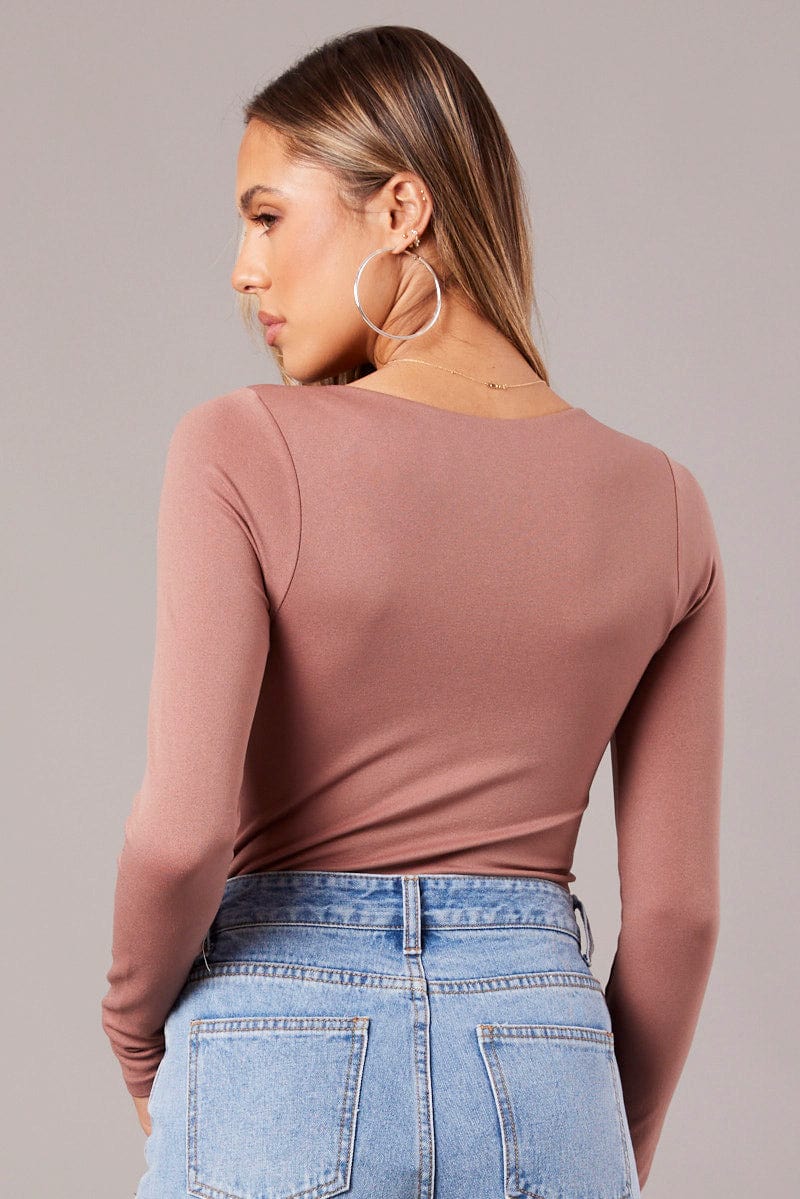 Pink Bodysuit Short Sleeve Square Neck Seamless for Ally Fashion
