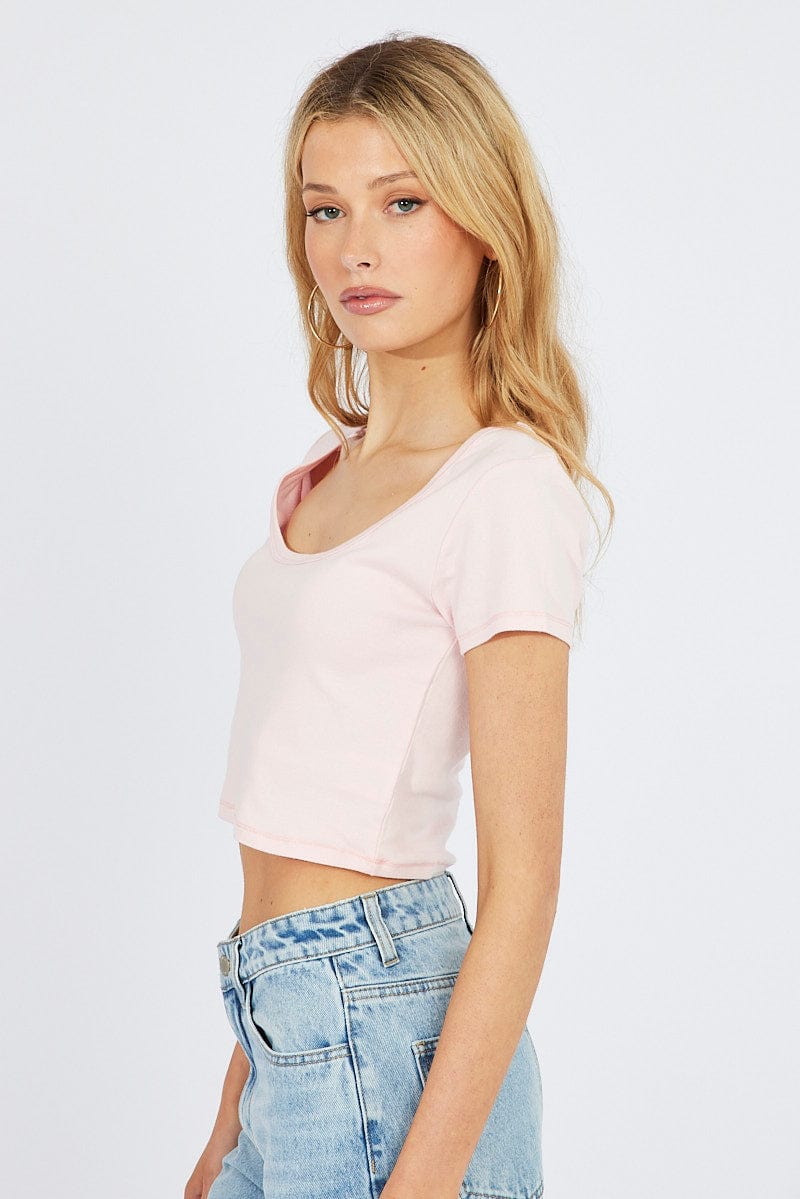 Pink T Shirt Short Sleeve Scoop Neck for Ally Fashion