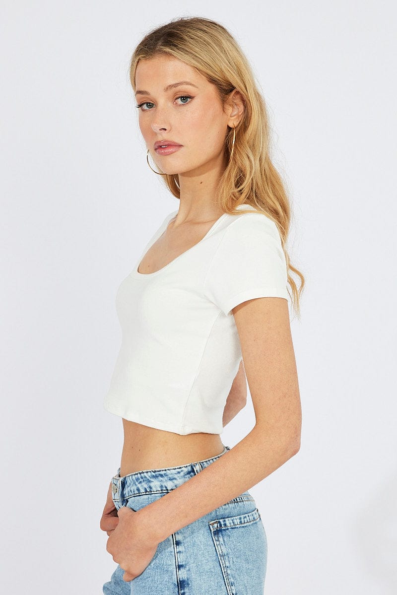 White T Shirt Short Sleeve Scoop Neck for Ally Fashion